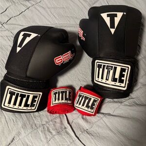 Title Boxing Black and Red Gloves with Wraps